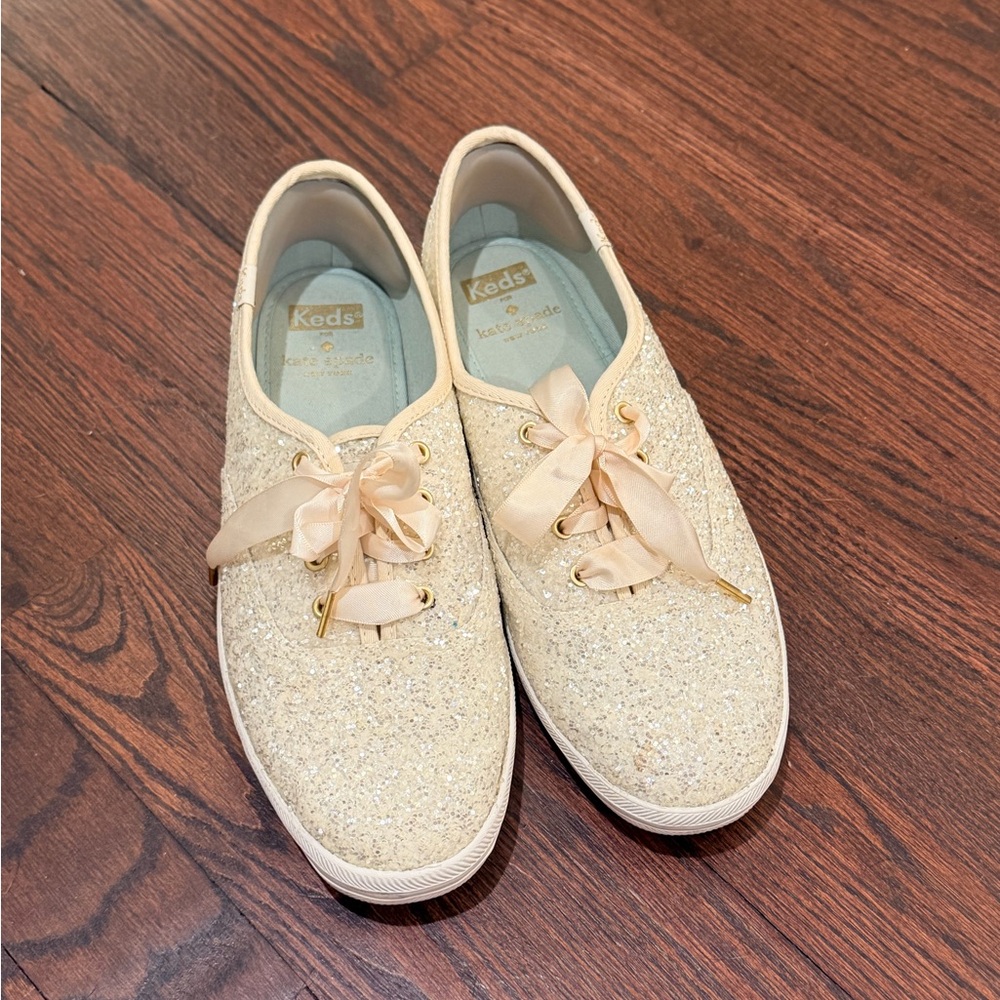 Keds Kate Spade Sparkle Cream Sneakers with Satin Laces
